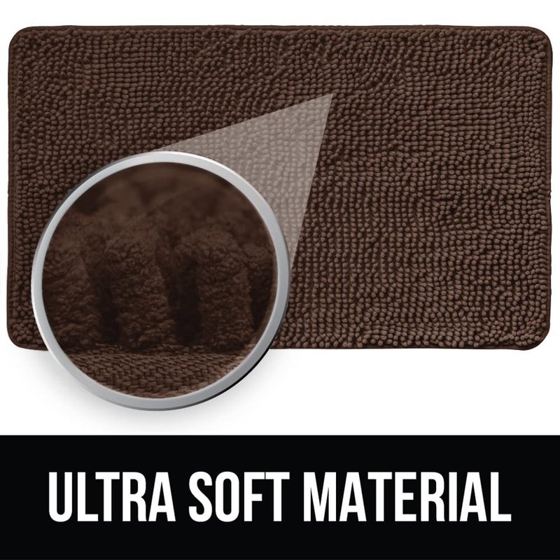 KANGAROO Bathroom Rugs, Chenille Soft Absorbent Bath Rug, Shaggy Shower Mat, Quick Dry Machine Wash Bathmat, Plush Carpet Mats for Tub, Bathtub and Room Home Decor Accessories, 30x20, Brown - Image 3