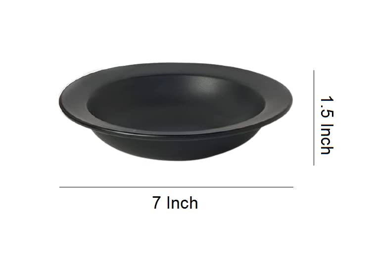 VolCraft Ceramic Hand-Made Black Matte Deep Pasta Plate | Soup Plate | Snack Plate | Maggie Plate | Noodles Plate | Curry Plate | Size 7 inch | Microwave Safe, Oven Safe |Set of 4 Plates - Image 3