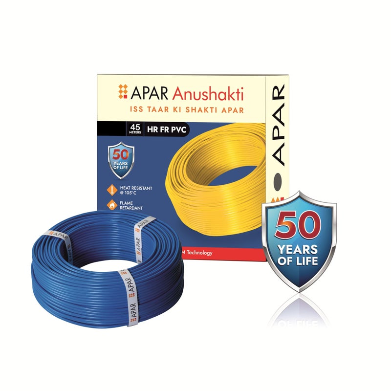 APAR ANUSHAKTHI 1.0Sq mm 45m HEAT RESISTANT(@ 105*C) FLAME RETARDANT PVC Powered by E-BEEM TECHNOLOGY Single Core CLASS 5 COPPER Conductor Wire for Domestic & Industrial Electrical Wiring (BLUE) - Image 5