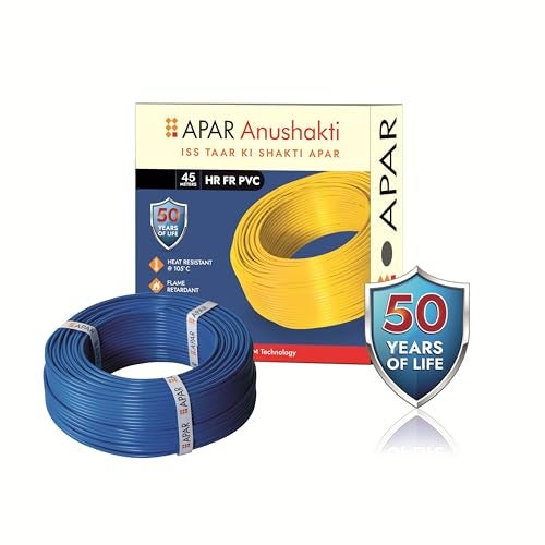 APAR ANUSHAKTHI 1.0Sq mm 45m HEAT RESISTANT(@ 105*C) FLAME RETARDANT PVC Powered by E-BEEM TECHNOLOGY Single Core CLASS 5 COPPER Conductor Wire for Domestic & Industrial Electrical Wiring (BLUE) - Image 1