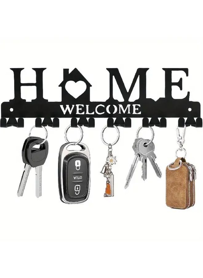 Black Metal Key Hanger Wall Mount with 6 Double Key Hooks Adhesive Holder for Entryway - Image 2