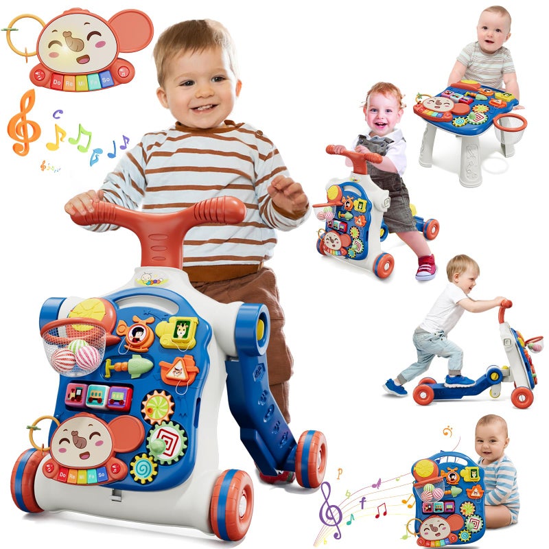 QDRAGON 5 in 1 Push Walkers for Baby Boys Toddler Learning to Walk Sit to Stand Walker Early Learning Push Toy for Infant 12 Months Navy Blue - Image 2