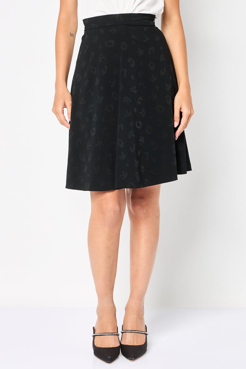 Karl Lagerfeld Women Allover Print A Line Skirt, Black - Image 1