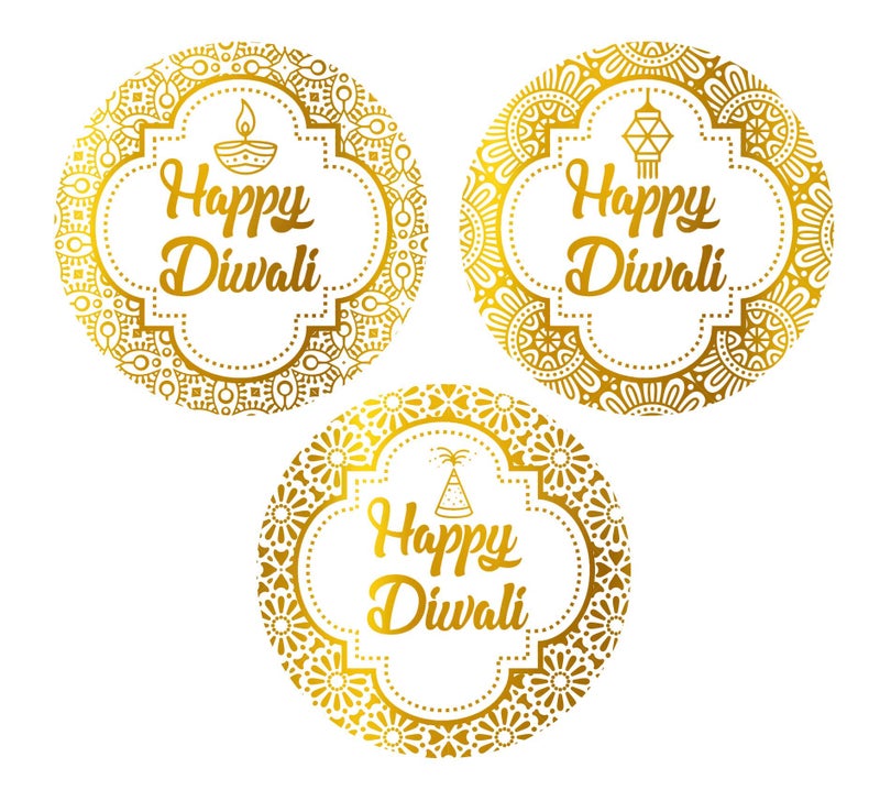 SVM CRAFT® Happy Diwali Gift Gold Foil Round Sticker Seals - 2.5'' Inch, Pack of 21 - Ideal for Treat Favor Party Bags, Candy Jars, Gift Boxes, Bottles - Image 5