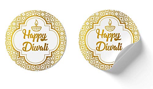 SVM CRAFT® Happy Diwali Gift Gold Foil Round Sticker Seals - 2.5'' Inch, Pack of 21 - Ideal for Treat Favor Party Bags, Candy Jars, Gift Boxes, Bottles - Image 3