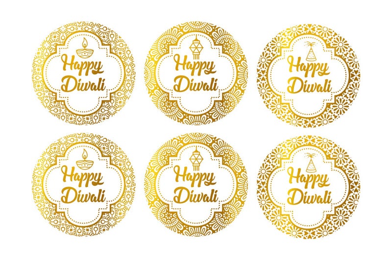 SVM CRAFT® Happy Diwali Gift Gold Foil Round Sticker Seals - 2.5'' Inch, Pack of 21 - Ideal for Treat Favor Party Bags, Candy Jars, Gift Boxes, Bottles - Image 4