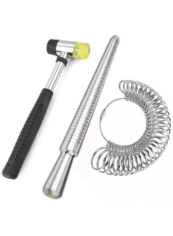 accmor Ring Sizer Measuring Tool Including Ring Mandrel, Ring Gauge Finger Sizer & Rubber Jewelry Hammer, Metal Ring Measurement Maker Kit Ring Sizing Stick for Man Women Jewelry Making - Image 1