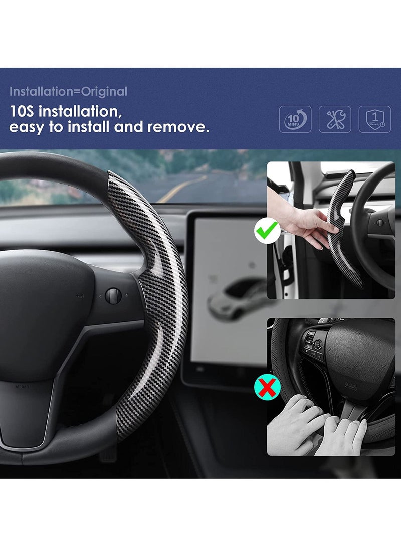 SYOSI Car Carbon Fiber Steering Wheel Cover, Custom Fit for Tesla Model Y/3, Segmented Protector, Anti-Skid, Scratch-Resistant, Wear-Resistant (Black, 2PCS) - Image 3