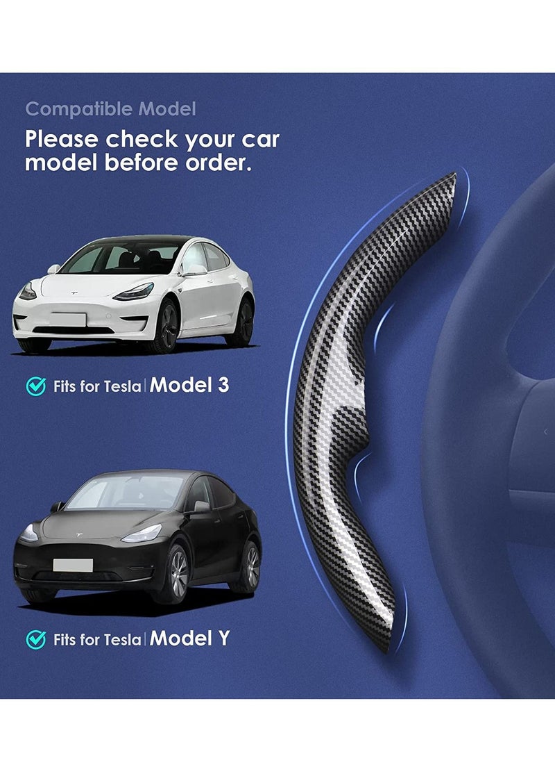 SYOSI Car Carbon Fiber Steering Wheel Cover, Custom Fit for Tesla Model Y/3, Segmented Protector, Anti-Skid, Scratch-Resistant, Wear-Resistant (Black, 2PCS) - Image 2