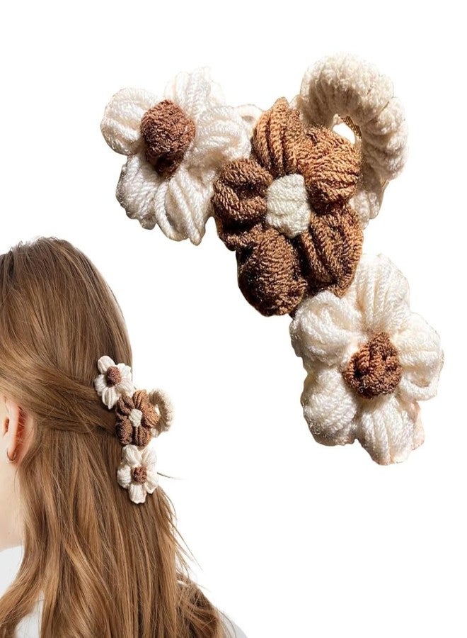 مشبك شعر على شكل زهرة محبوكة، مشابك شعر كروشيه، إكسسوار شعر أنيق من الكروشيه للنساء والفتيات، مشبك شعر مخملي، دبابيس شعر قوية لتثبيت نصف الكعكة - Image 1