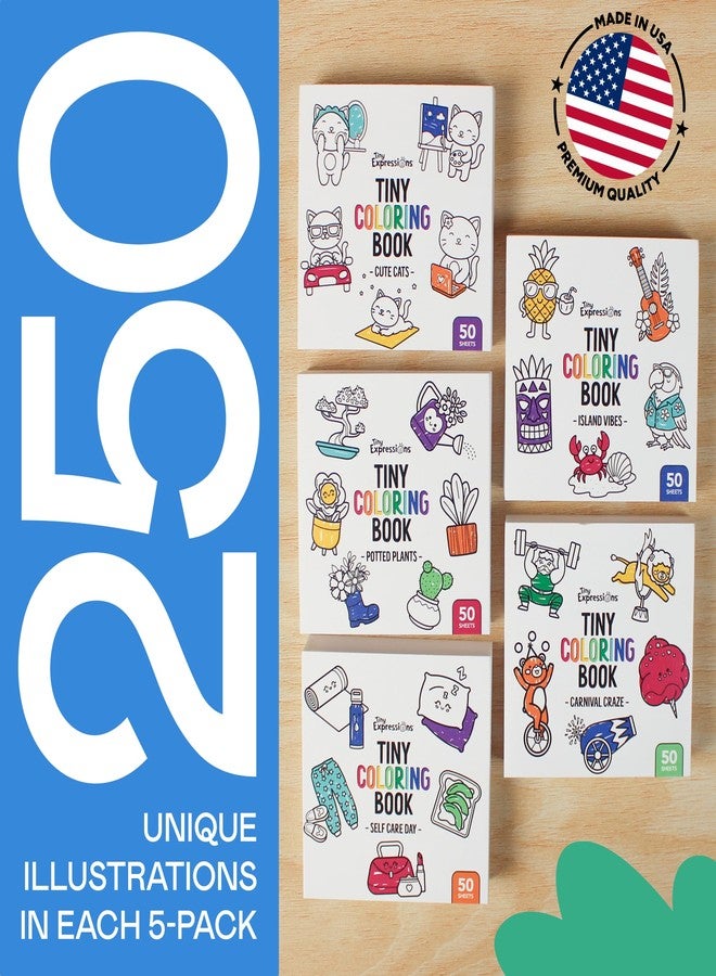 Tiny Expressions Mini Coloring Books for Adults and Kids (3x3 Inches) - Pocket Size | Bulk 5 Pack Small, Simple Stress Relief Coloring Book for Relaxation, Mindfulness & Anxiety - Image 2