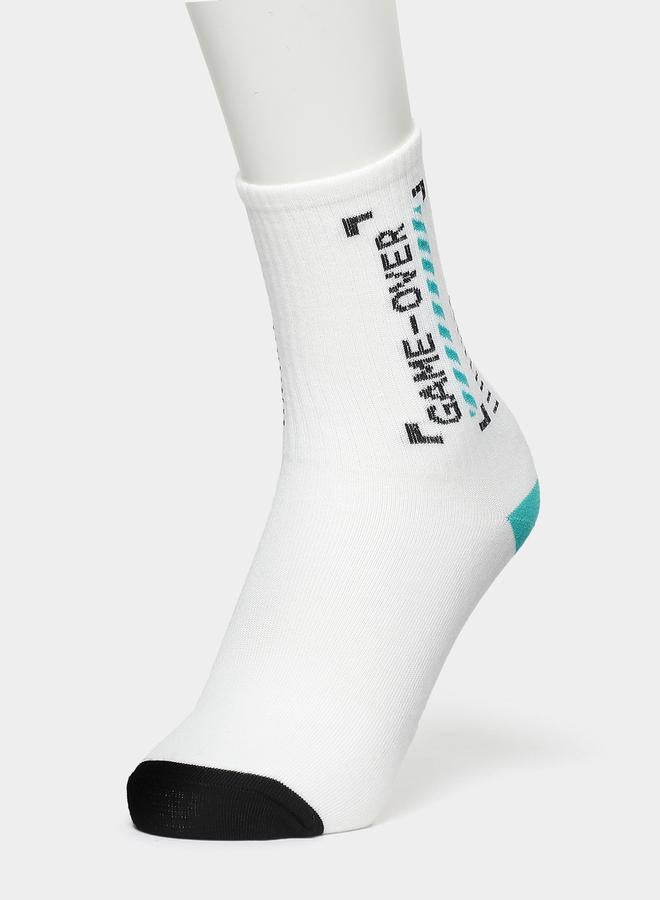 Styli Slogan Detail Crew Socks  - Image 1