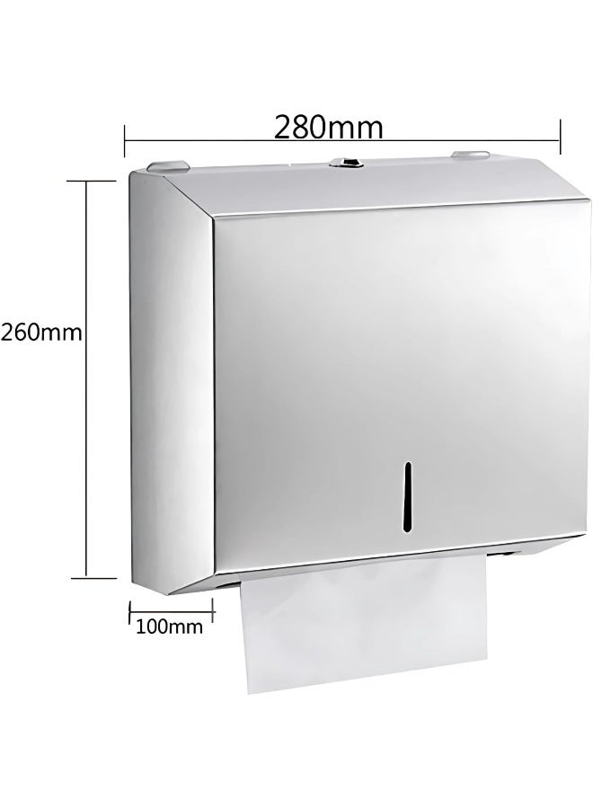 AKC Wall Mounted Stainless Steel Paper Towel Dispenser - C-Fold & Multifold Compatible, Lockable Bathroom Tissue Holder for Commercial & Home Use - Rust-Resistant 304 Grade Steel - Image 2