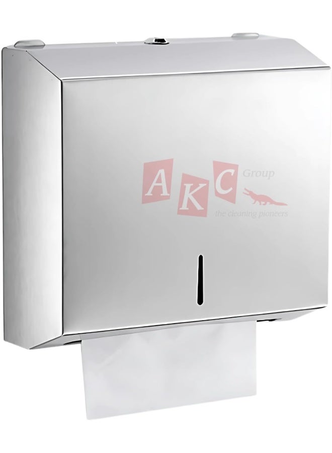 AKC Wall Mounted Stainless Steel Paper Towel Dispenser - C-Fold & Multifold Compatible, Lockable Bathroom Tissue Holder for Commercial & Home Use - Rust-Resistant 304 Grade Steel - Image 1