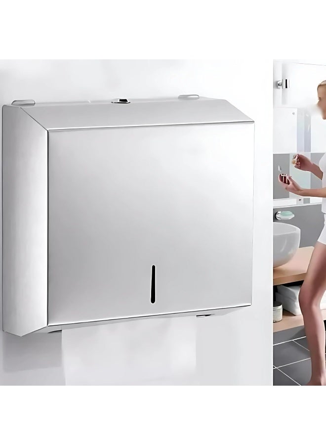 AKC Wall Mounted Stainless Steel Paper Towel Dispenser - C-Fold & Multifold Compatible, Lockable Bathroom Tissue Holder for Commercial & Home Use - Rust-Resistant 304 Grade Steel - Image 5