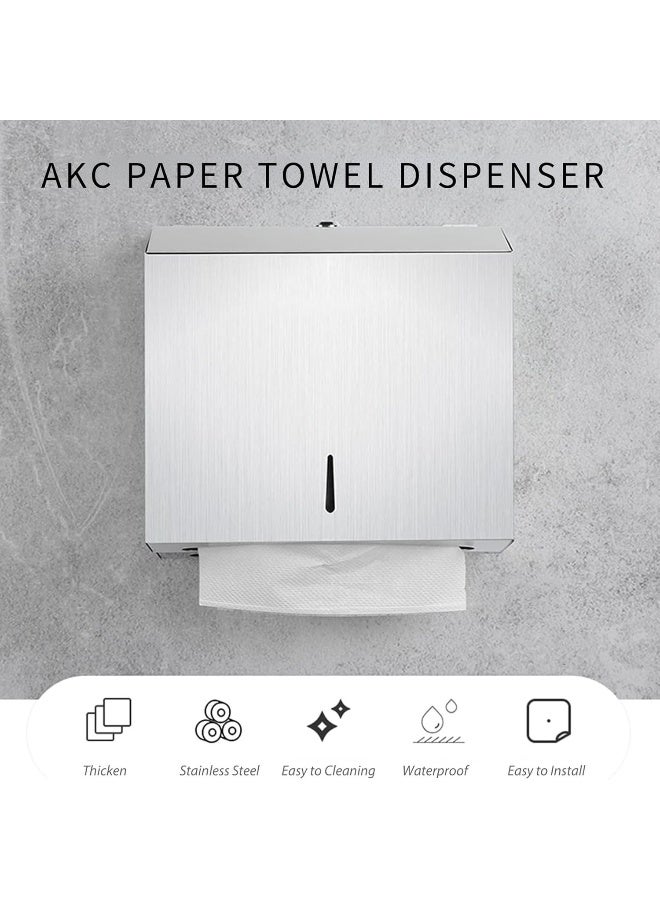 AKC Wall Mounted Stainless Steel Paper Towel Dispenser - C-Fold & Multifold Compatible, Lockable Bathroom Tissue Holder for Commercial & Home Use - Rust-Resistant 304 Grade Steel - Image 3
