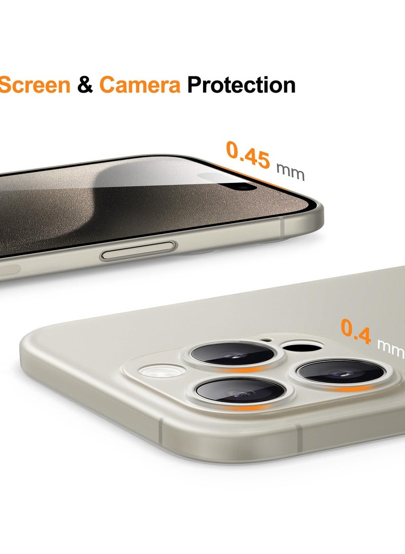 Ultra Slim 0.35mm Thin Case For Iphone 15 Pro 6.1 Inch Camera Lens Cover Full Protection Lightweight Matte Finish Pp Hard Minimalist Case Support Wireless Charging Natural Titanium