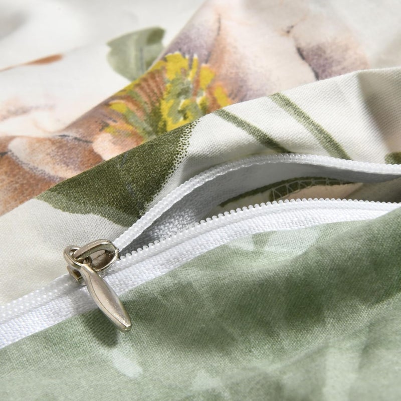 مجموعة أغطية لحاف من القطن المزينة بنقوش زهورية من Master Home Textile، تناسب سرير كينغ بمقاس 200 × 200 سم، من قطن بنسبة نسيج 200TC، مكونة من 6 قطع مزودة بسحاب ورباطات في الزوايا، البطانية غير مشمولة في السعر، لون أخضر. - Image 5