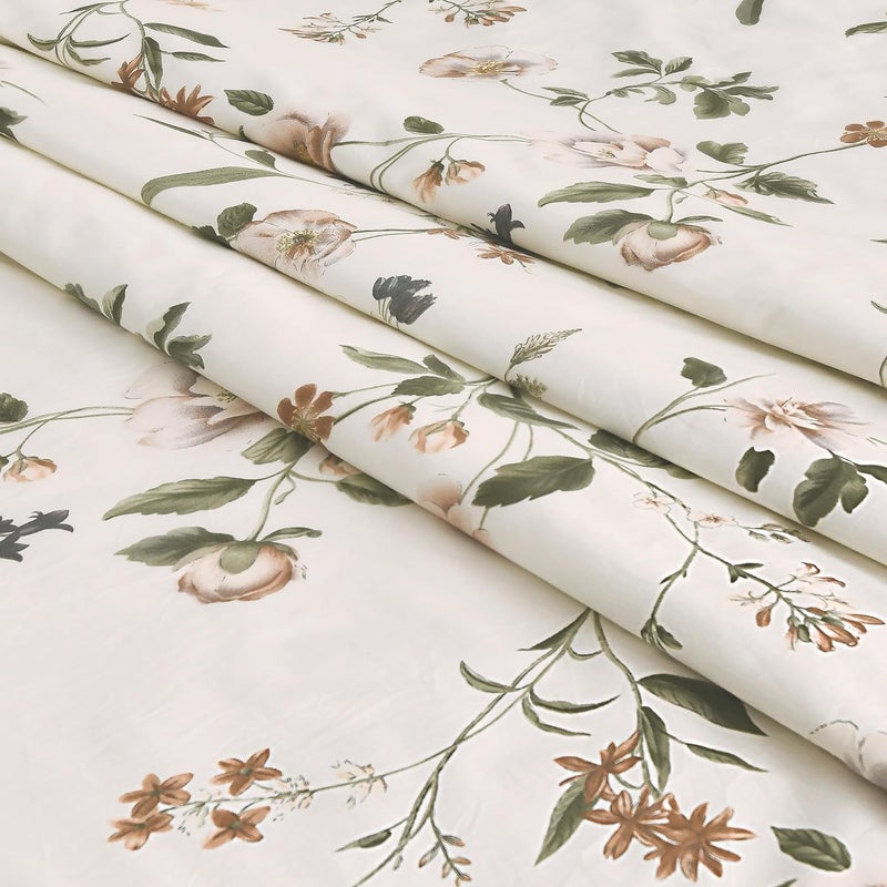 مجموعة أغطية لحاف من القطن المزينة بنقوش زهورية من Master Home Textile، تناسب سرير كينغ بمقاس 200 × 200 سم، من قطن بنسبة نسيج 200TC، مكونة من 6 قطع مزودة بسحاب ورباطات في الزوايا، البطانية غير مشمولة في السعر، لون أخضر. - Image 4