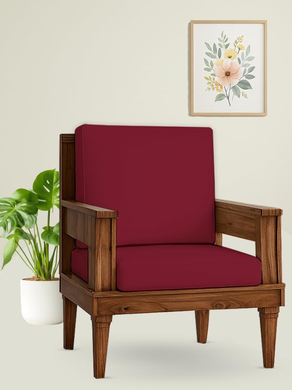 HOTKEI Maroon (Pack of 2) 200 GSM Fabric Wooden Sofa Seat Cover Elastic Stretchable Cushion Seat Slip Cover Protector for Wooden Sofa Set 1 Seater Antislip Full Covers for Living Room - Image 1