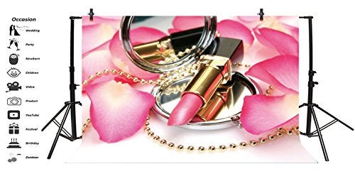 Leyiyi 5x3ft Photography Backdrop Fashion Make Up Blog Broadcaster Background Petal Lipstick Mirror Handbag Necklace Girls Room Interior Decor Birthday Banquet Photo Portrait Vinyl Video Studio Prop - Image 3