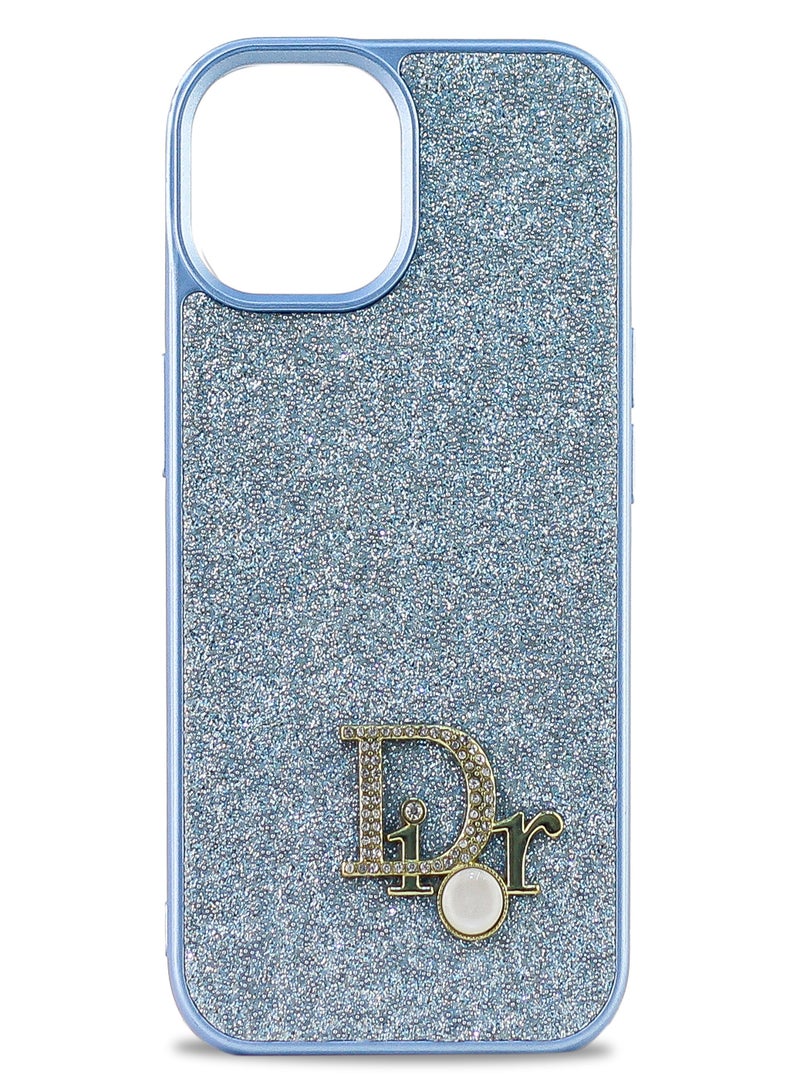 Luxury Shiny Bling Sparkly Bumper Cover with For Women Girls Soft Slim Shockproof Protective Phone Case for iPhone 15 (Light Blue)