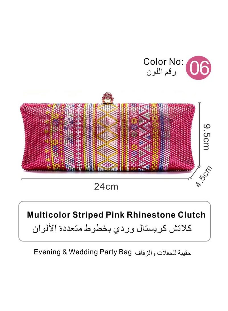 Multicolor Pattern Rhinestone Crystal Clutch Bag Wedding Evening Party Handbag
