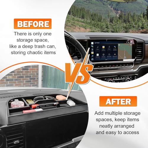 TACOBRO Interior Dashboard Storage Compatible with 2022-2025 Sierra/Silverado 1500 Accessories, 2024 2025 GMC Sierra/Chevy Silverado 2500HD/3500HD Dash Mounted Organizer Tissue Holder Tray - Image 2
