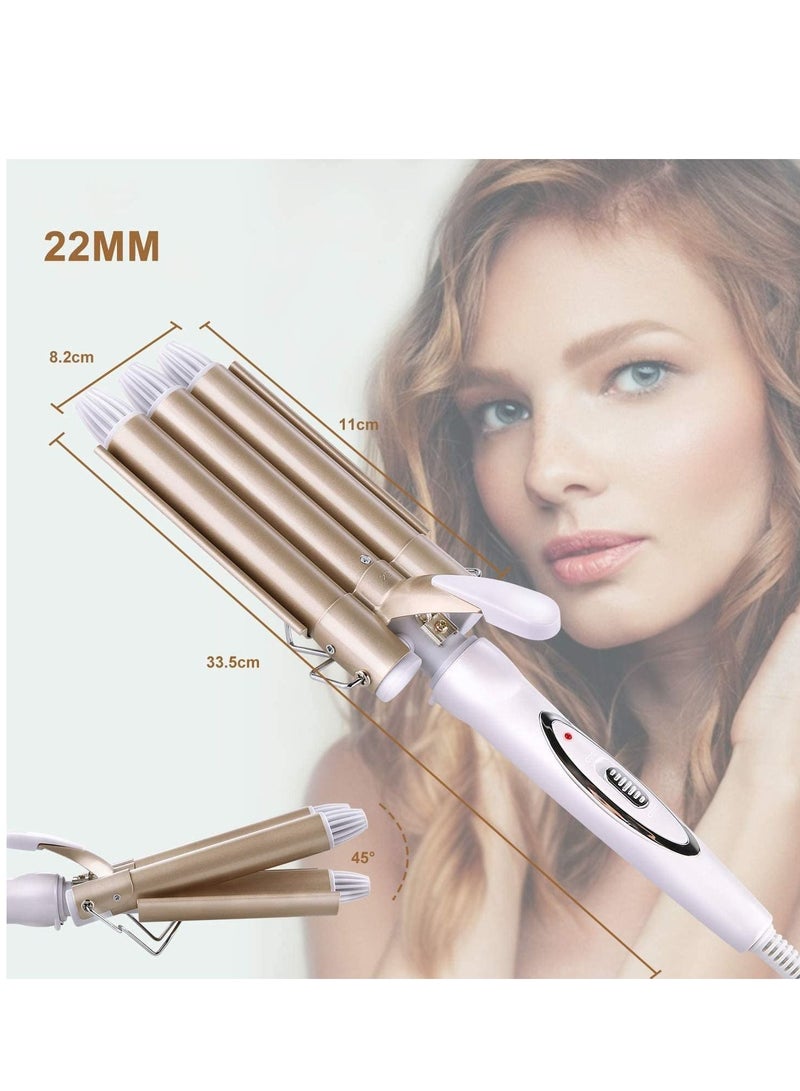3 Barrel Curling Iron Wand Hair Waver Curler Iron, 1 Inch (25mm) Ceramic Tourmaline Triple Barrels, Crimper Hair Iron Hair Waving Styling Tool for Deep Waves - Image 3