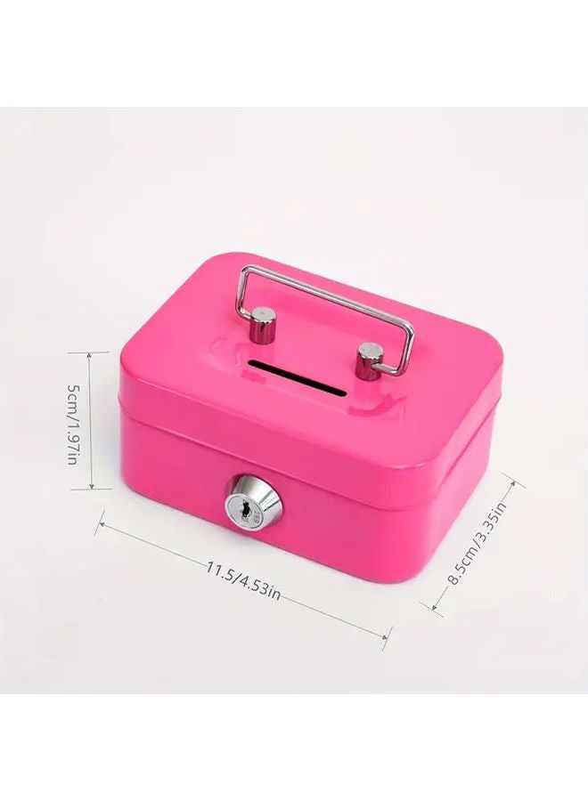 Pure Pink Metal Key Lock Storage Box Money Safe Hard Case Coin Bank - Image 5