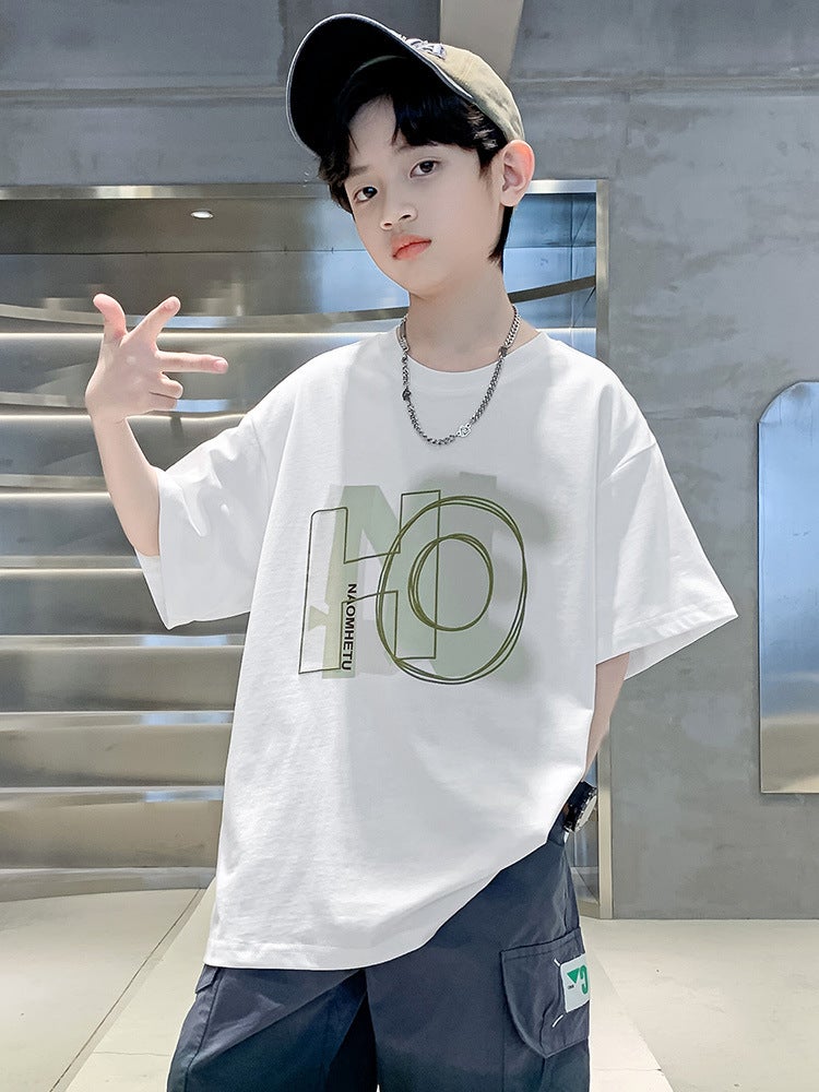 Boys' T-Shirt Short-Sleeved Style Pure Cotton Children'S Summer Dress Boys' Summer Top Medium And Large Children'S Trendy Brand Children'S Wear - Image 2