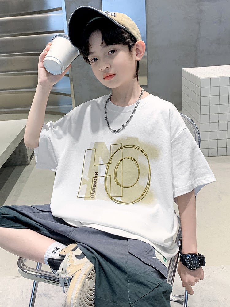 Boys' T-Shirt Short-Sleeved Style Pure Cotton Children'S Summer Dress Boys' Summer Top Medium And Large Children'S Trendy Brand Children'S Wear - Image 4