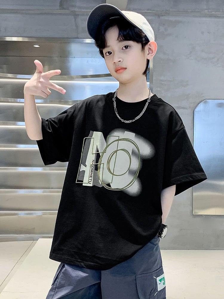 Boys' T-Shirt Short-Sleeved Style Pure Cotton Children'S Summer Dress Boys' Summer Top Medium And Large Children'S Trendy Brand Children'S Wear - Image 3