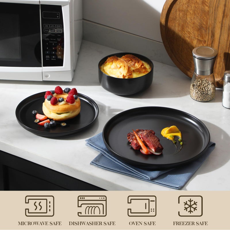 MALACASA Plates and Bowls Sets, 12 Pieces Porcelain Dinnerware Set for 4 Kitchen Dinner Ware Set Ceramic Dishware Dishes Microwave and Dishwasher Safe, Black, Series LUNA - Image 4