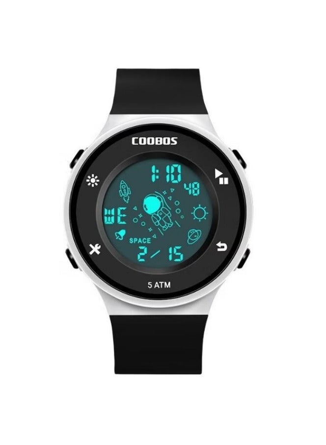 Coobos Kids Water Resistant Rubber Digital Watch Black/White  - Image 1