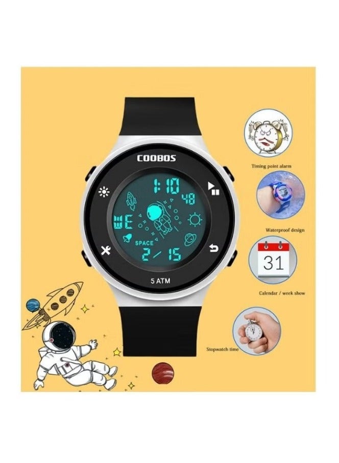 Coobos Kids Water Resistant Rubber Digital Watch Black/White  - Image 2