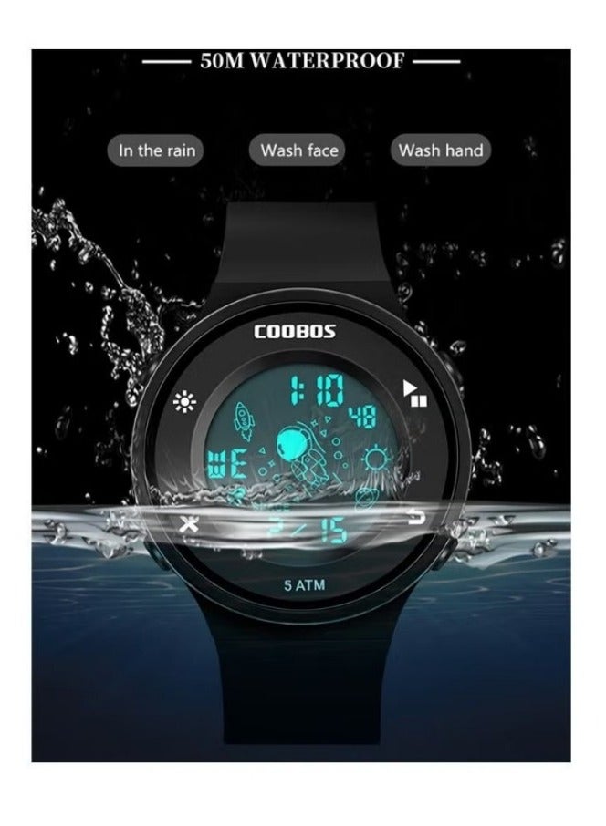 Coobos Kids Water Resistant Rubber Digital Watch Black/White  - Image 4