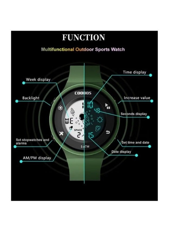 Coobos Kids Water Resistant Rubber Digital Watch Black/White  - Image 5