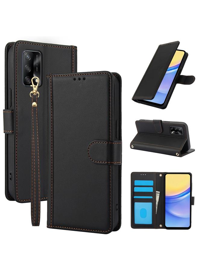 S-TOP Case For OPPO A74 4G / A95 4G Skin Feel Pure Color Card Slots Leather Phone Case with Dual Lanyard - Image 1