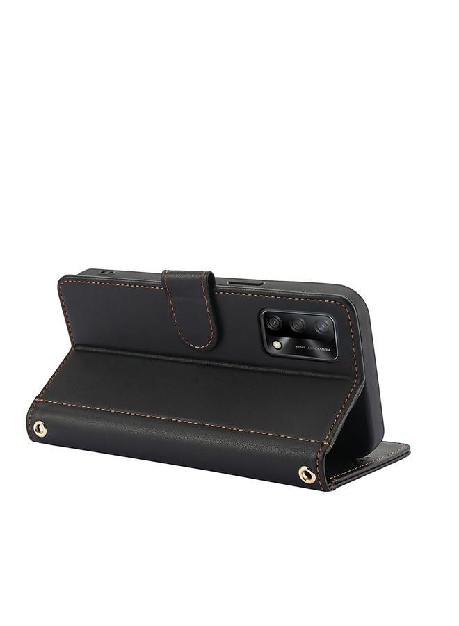 S-TOP Case For OPPO A74 4G / A95 4G Skin Feel Pure Color Card Slots Leather Phone Case with Dual Lanyard - Image 4