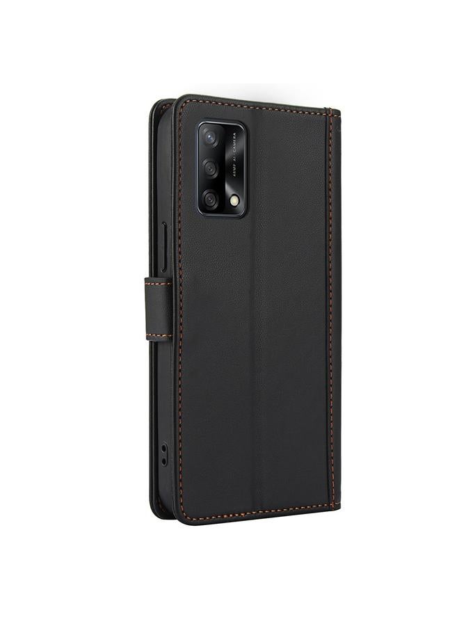 S-TOP Case For OPPO A74 4G / A95 4G Skin Feel Pure Color Card Slots Leather Phone Case with Dual Lanyard - Image 3