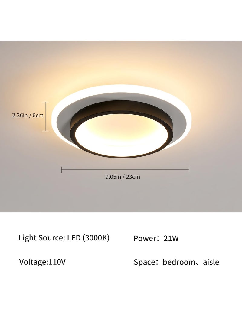 1pc 9inch Modern LED Ceiling Light, 21W 3000K Round Flush Mount Hallway Light, for Kitchen Hallway Corridor Balcony, Black and White - Image 3