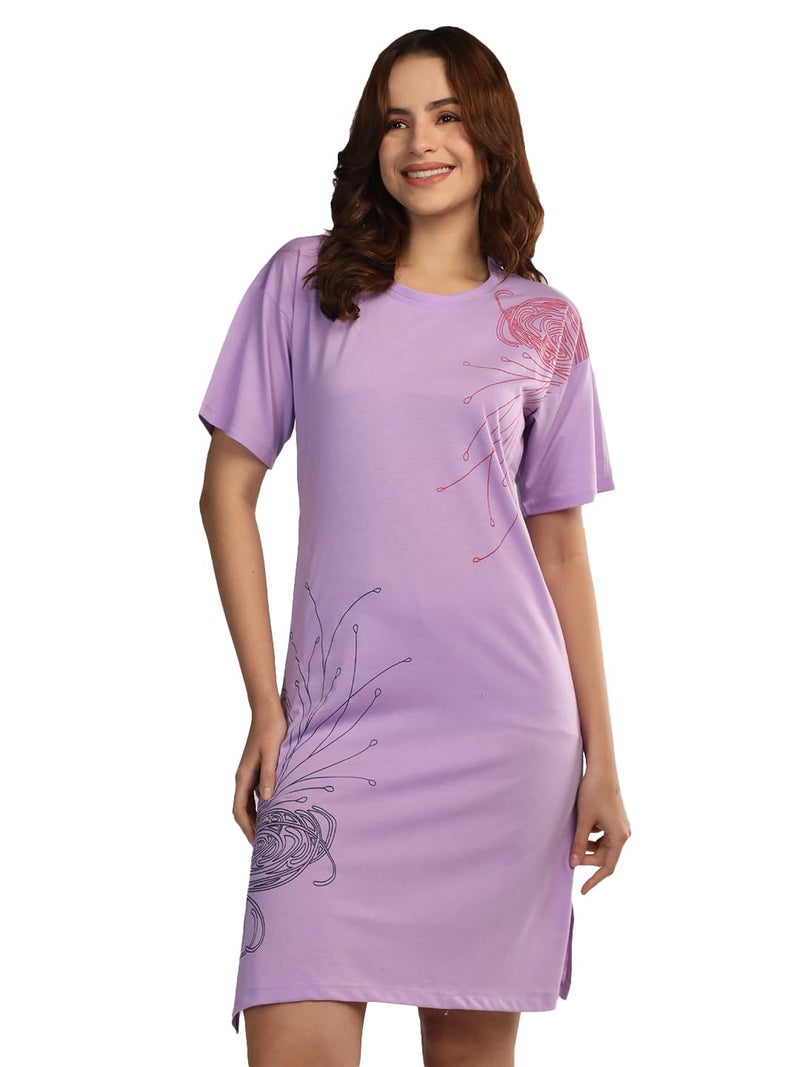 Duchess Cotton Half Sleeve Oversized T-Shirts for Women| Nighty - Loose Fit Tee with Pocket - Image 1