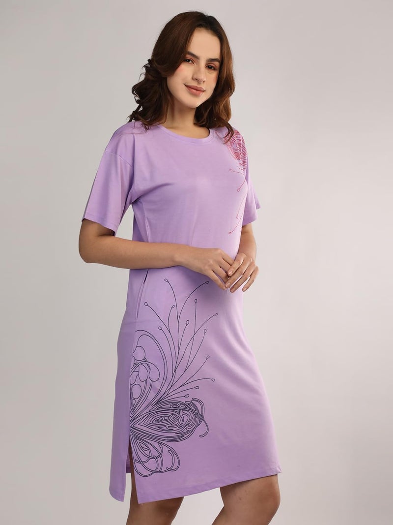 Duchess Cotton Half Sleeve Oversized T-Shirts for Women| Nighty - Loose Fit Tee with Pocket - Image 5