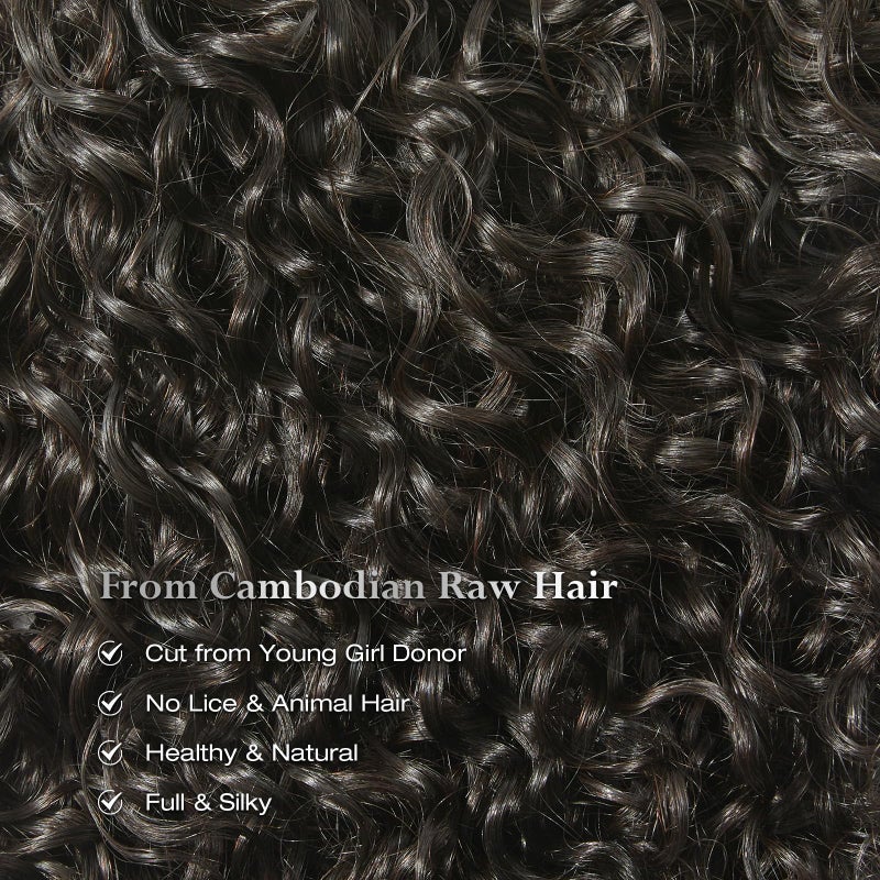 ASHINE Human Hair Bundles Deep Curly Water Wave, Unprocessed Cambodian Raw Hair 14 16 18 Inch, Flip Over Quick Weave Wet and Wave Bundles for Women Natural Black - Image 4