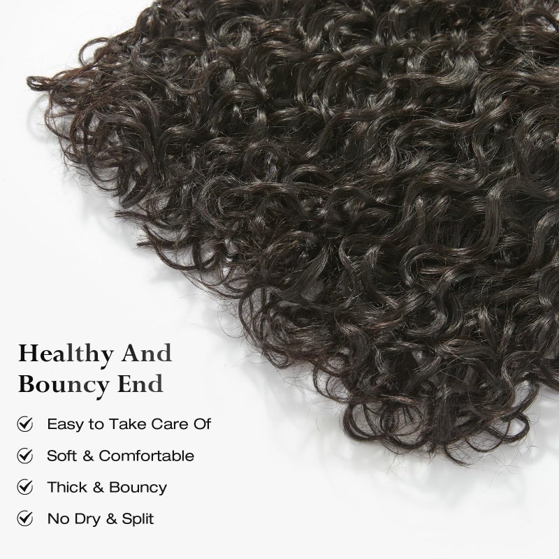 ASHINE Human Hair Bundles Deep Curly Water Wave, Unprocessed Cambodian Raw Hair 14 16 18 Inch, Flip Over Quick Weave Wet and Wave Bundles for Women Natural Black - Image 5