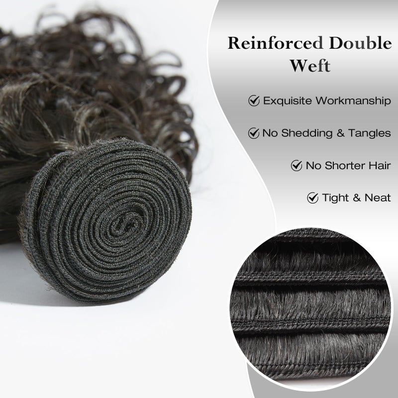 ASHINE Human Hair Bundles Deep Curly Water Wave, Unprocessed Cambodian Raw Hair 14 16 18 Inch, Flip Over Quick Weave Wet and Wave Bundles for Women Natural Black - Image 3
