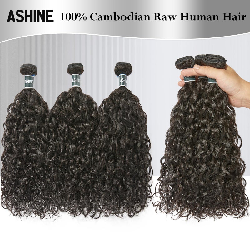 ASHINE Human Hair Bundles Deep Curly Water Wave, Unprocessed Cambodian Raw Hair 14 16 18 Inch, Flip Over Quick Weave Wet and Wave Bundles for Women Natural Black - Image 2