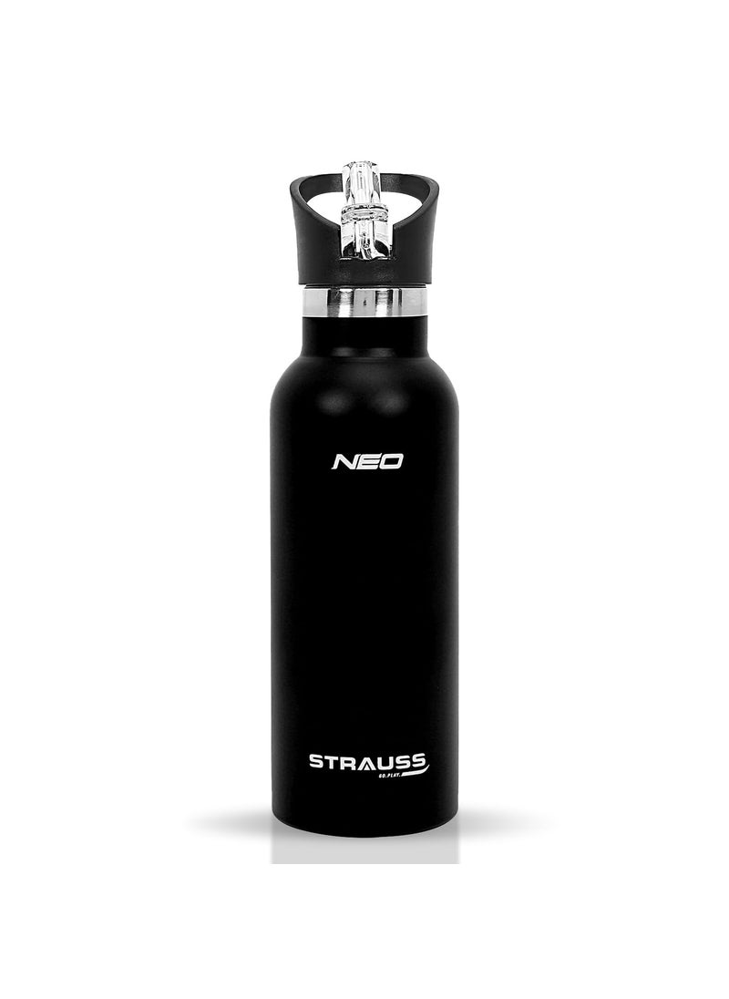 STRAUSS STRAUSS Stainless Steel Water Bottle | Leak Proof, BPA Free, Vacuum Insulated Flask Water Bottle | Ideal for School, Office, Home, Gym | Eco-Friendly, Durable, Sweat-Proof Design | 500ml,(Black)  - Image 1