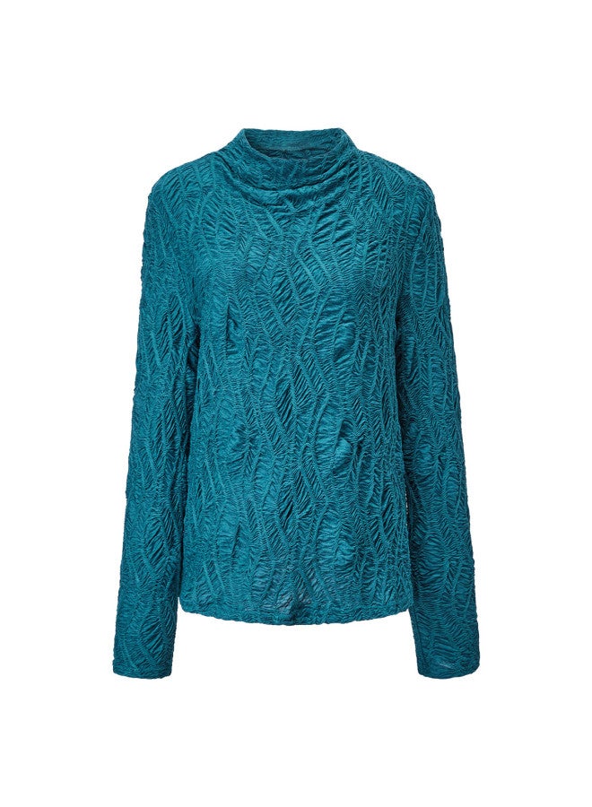 Yanyee Blue Women's Shirt Autumn Simple Commuter Top, Semi-turtleneck Long-sleeve Blouse For Women, Blue, S/36 - Image 3
